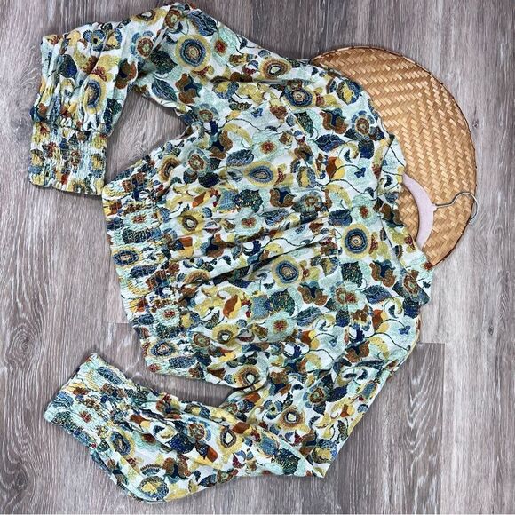 Anthropologie twist front boho floral printed balloon sleeve blouse - Picture 6 of 7